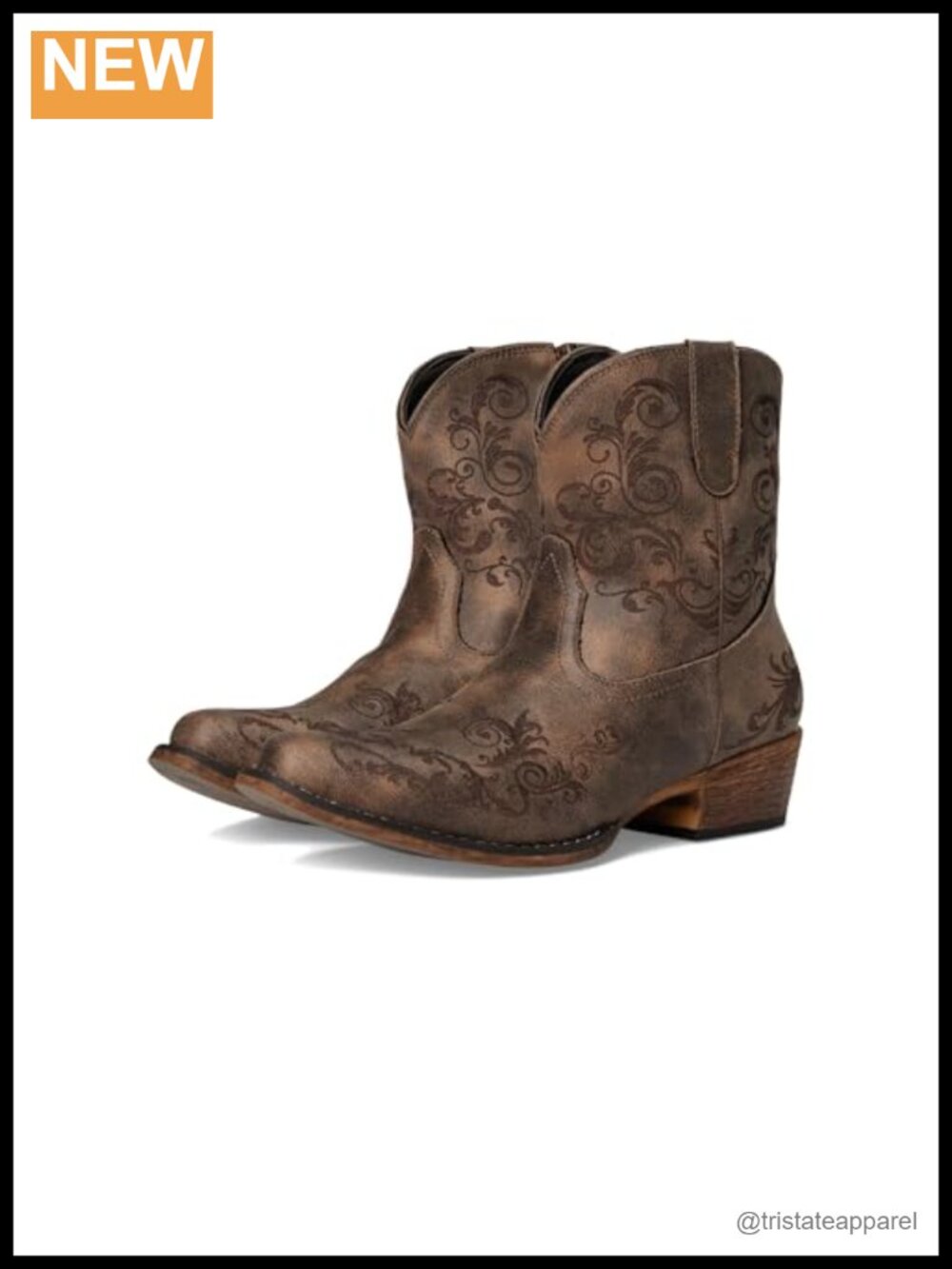 Roper Womens Short Stuff Embroidery Snip Toe Casual Boots Ankle Low Heel 1-2"